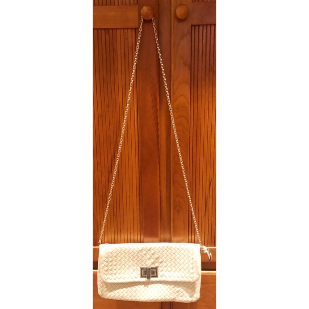 Charlotte Russe Cream Woven Crossbody Bag Silver Chain Bottega Style Envelope